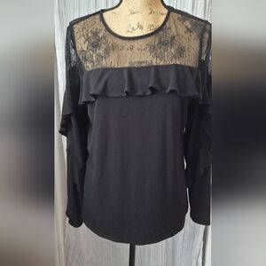 Black Ruffled Lace Top